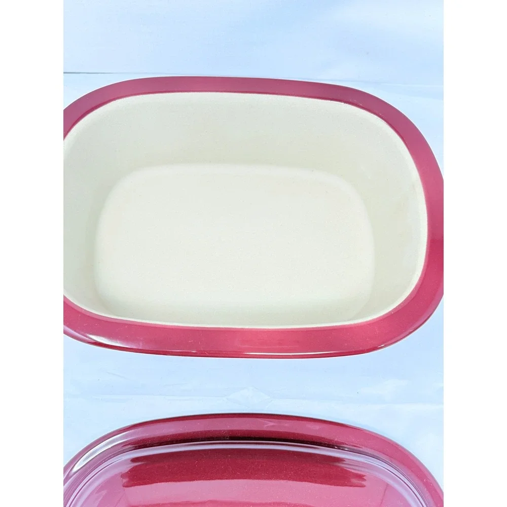 Pampered Chef Cranberry Red Deep Covered Baker 3.1 Qt Stoneware 1123 With Lid